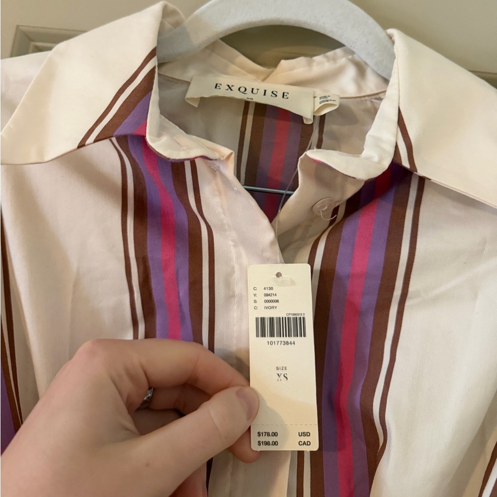 Anthropologie NWT Tobie Mini Shirt Dress in Pink Stripe Exquise - Size XS - Picture 5 of 6